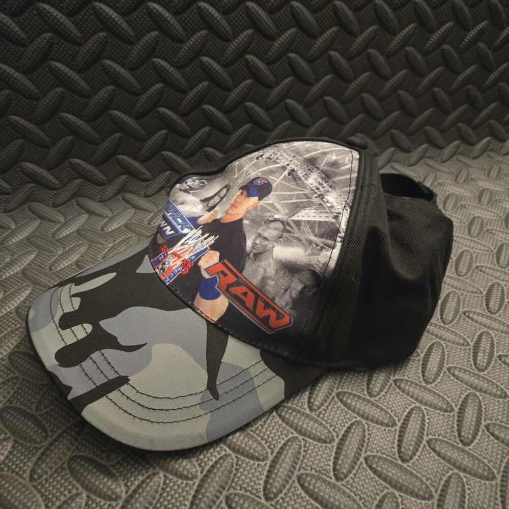 WWE John Cena Camo RAW Back Hat Cap Black & Gray – One Size Adjustable